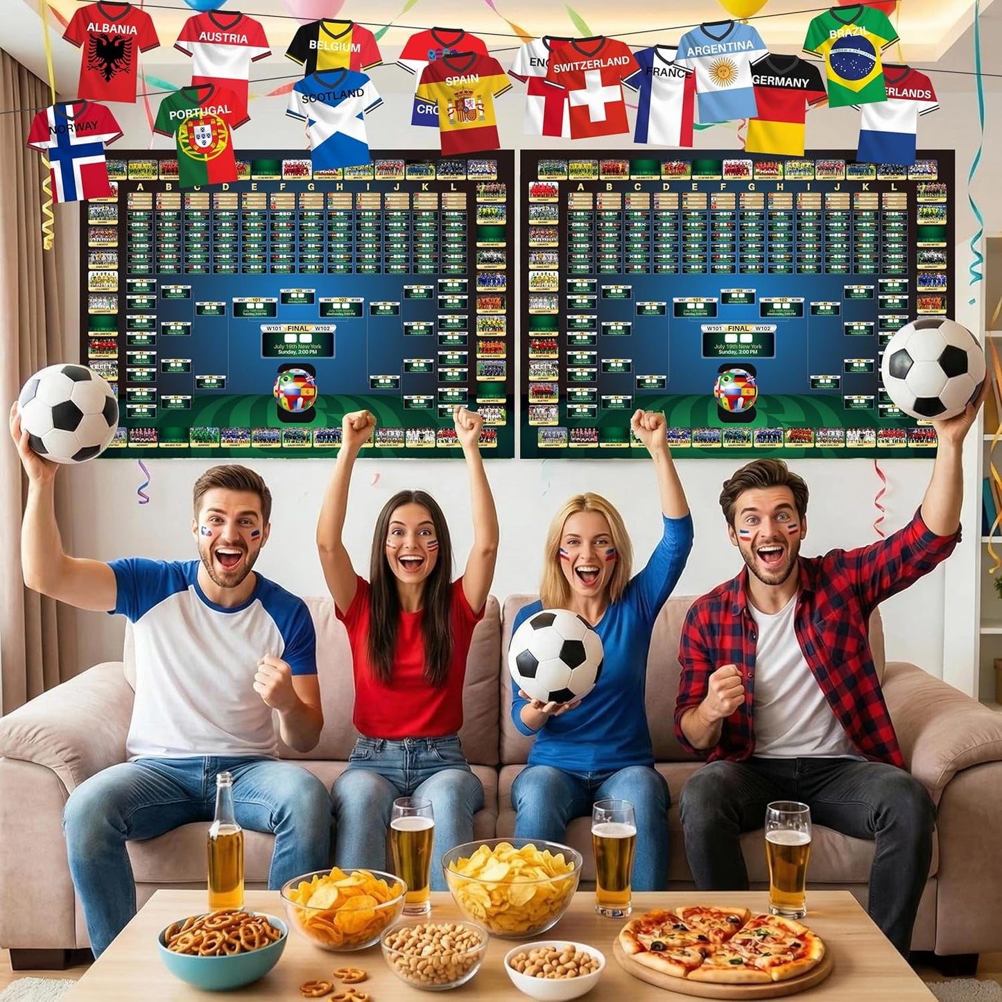2026 World Soccer Jersey Flag Bunting Banner 50 Countries String Flags Garland Merchandise World Tournament for Sports Themed Party Decorations