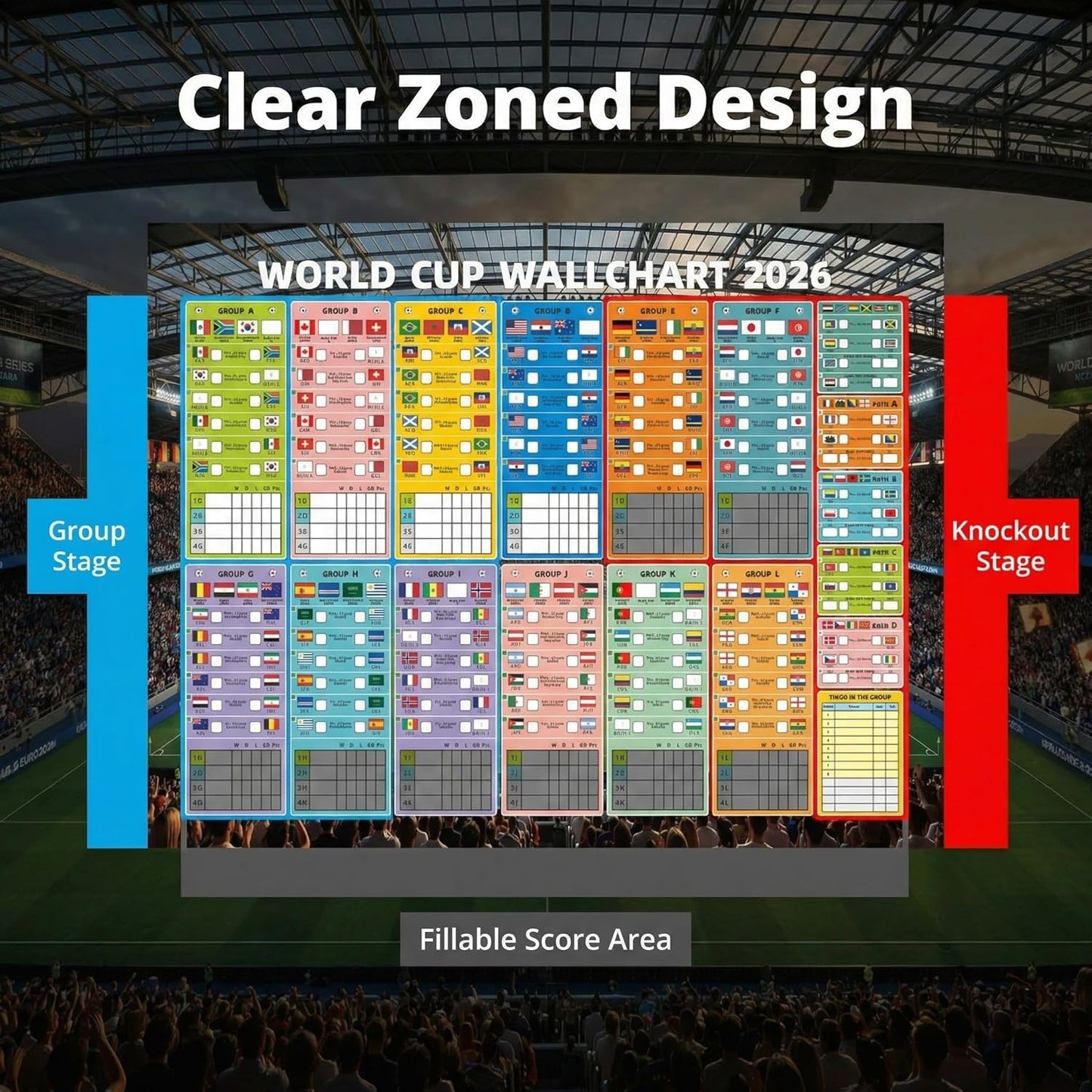 2 Pcs 2026 Wall World Chart Cup Poster Final round 48-Team Collection Showcase Premium Waterproof Oxford 31.5X23.6 Inches Football Merchandise Decorations for Soccer Fans and Soccer Game Day Party