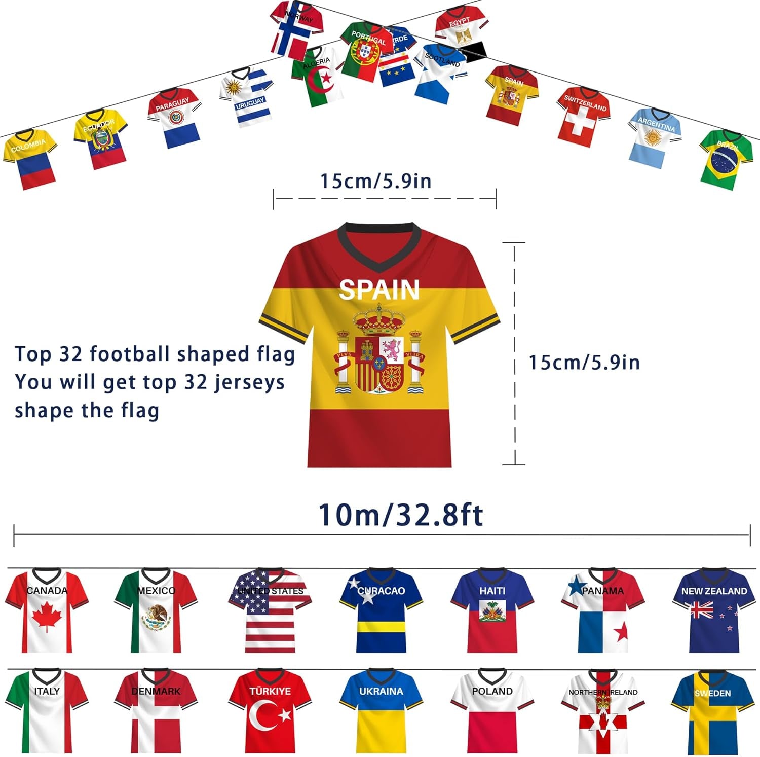 2026 World Soccer Jersey Flag Bunting Banner 50 Countries String Flags Garland Merchandise World Tournament for Sports Themed Party Decorations