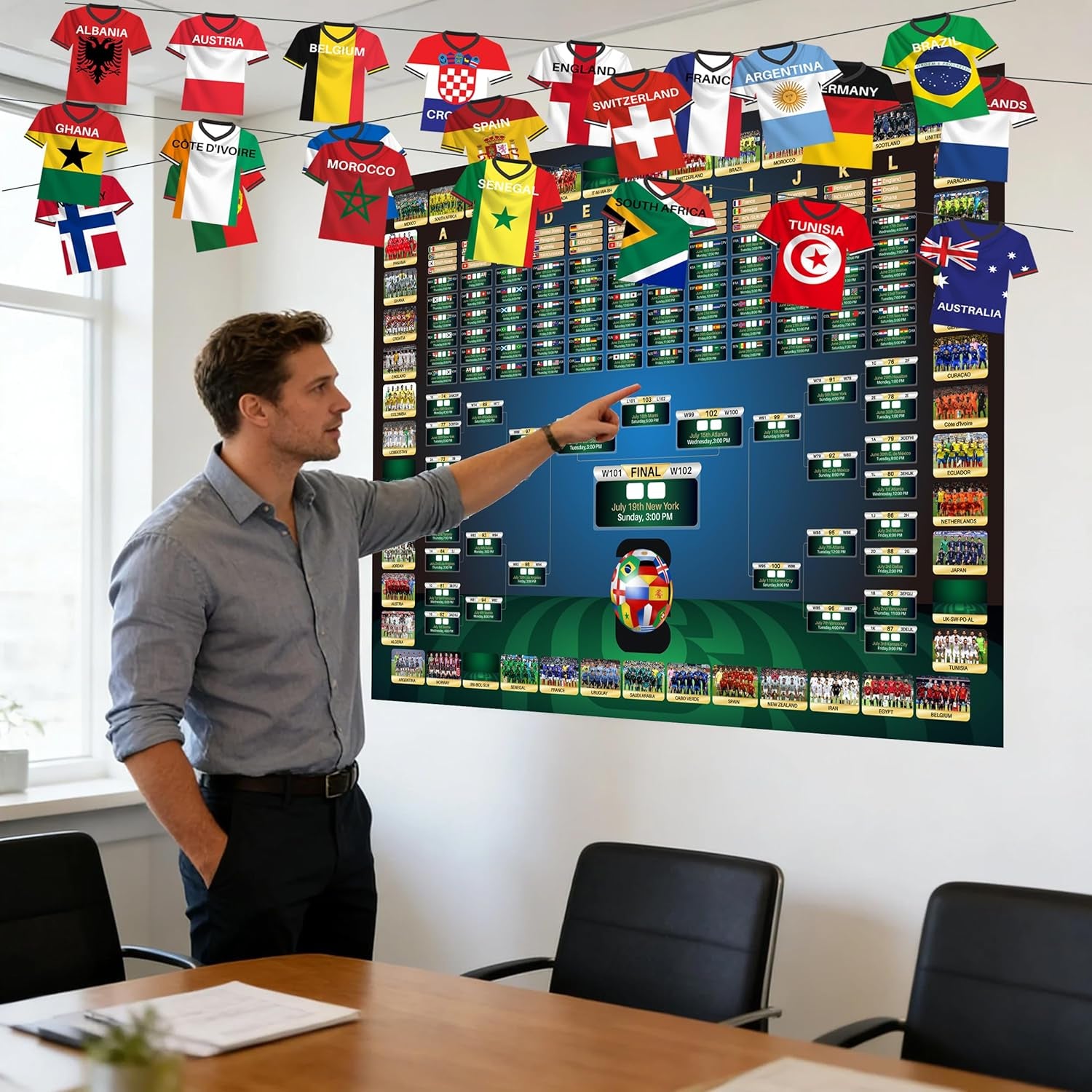 2026 World Soccer Jersey Flag Bunting Banner 50 Countries String Flags Garland Merchandise World Tournament for Sports Themed Party Decorations