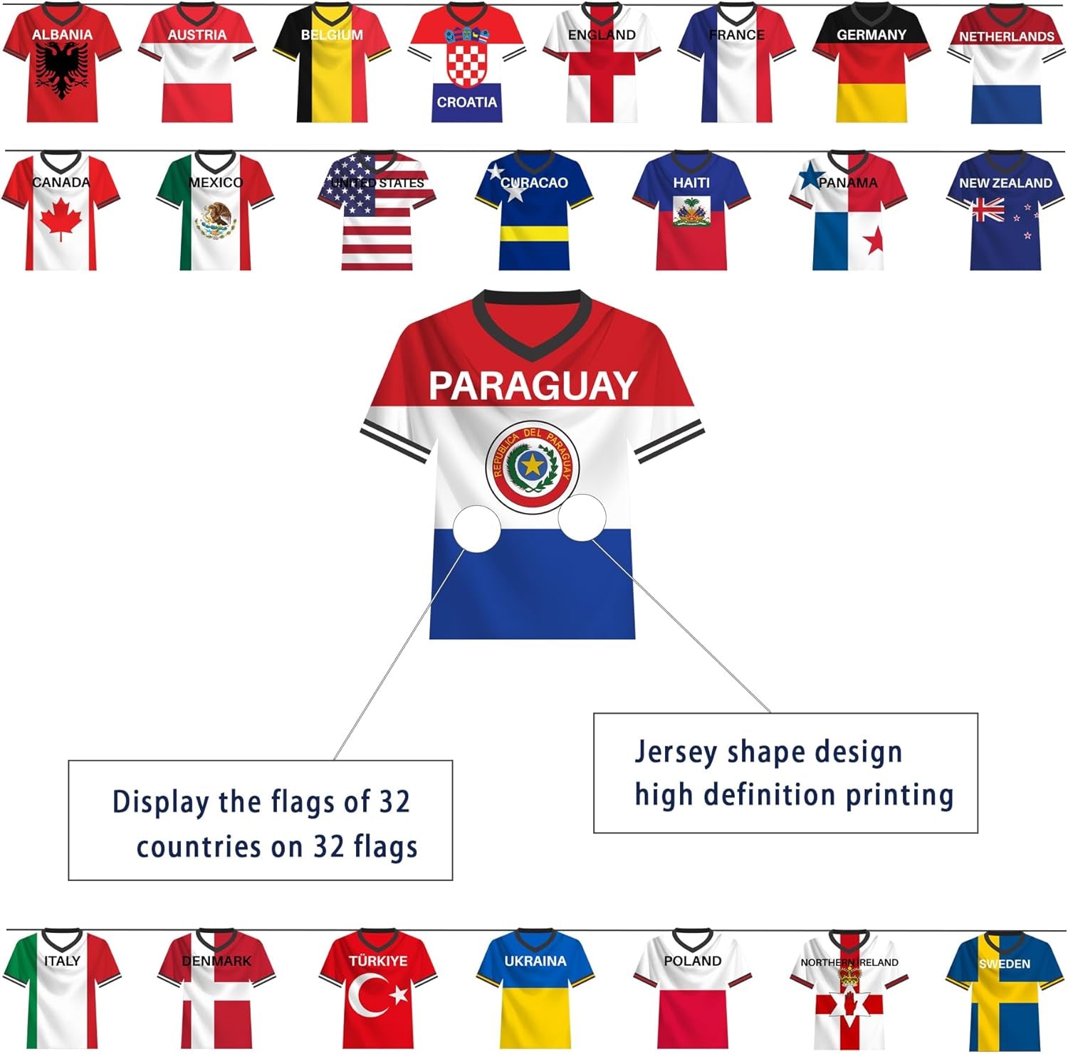 2026 World Soccer Jersey Flag Bunting Banner 50 Countries String Flags Garland Merchandise World Tournament for Sports Themed Party Decorations