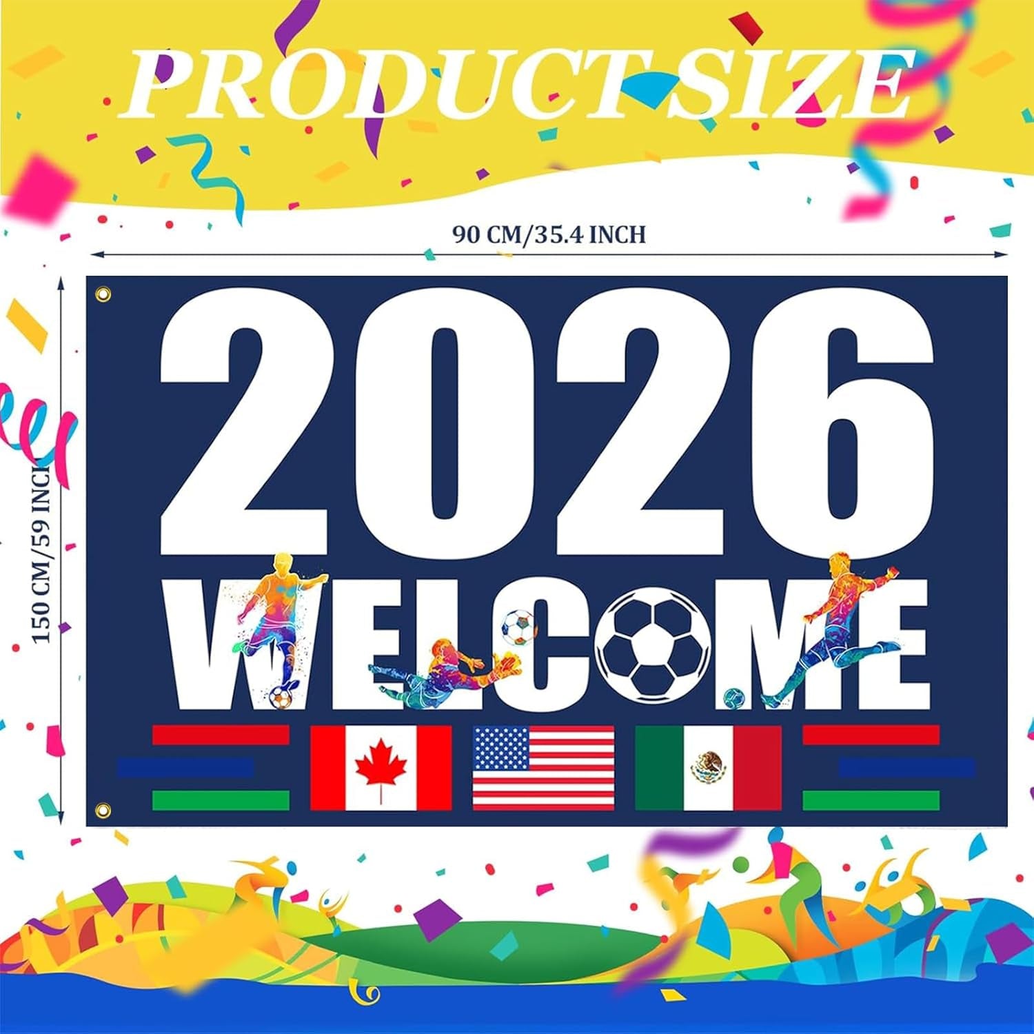 World Cup Flag, World Cup 2026 Merchandise, 5×3FT World Cup Flag 2026 with 2 Brass Grommets, World Cup Decorations Flag for Home, Wall, Garden, Yard Display, Football Games and Stadium Events