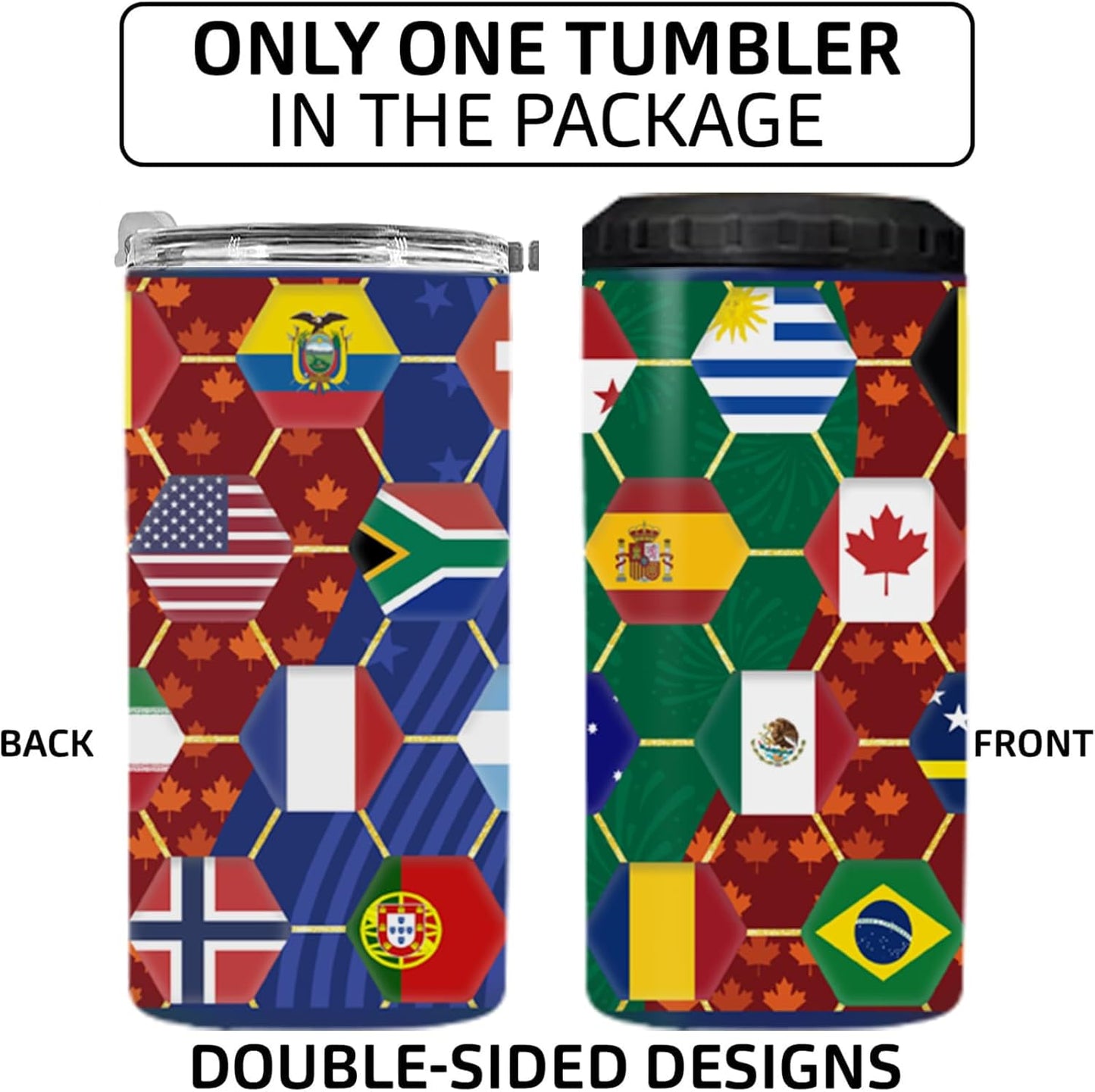 World Cup Can Cooler 2026 Soccer Football Merchandise, International Country Flags Accessories Decorations, 4-IN-1 Can Cooler Stainless Steel Tumbler Gifts for Soccer Fans