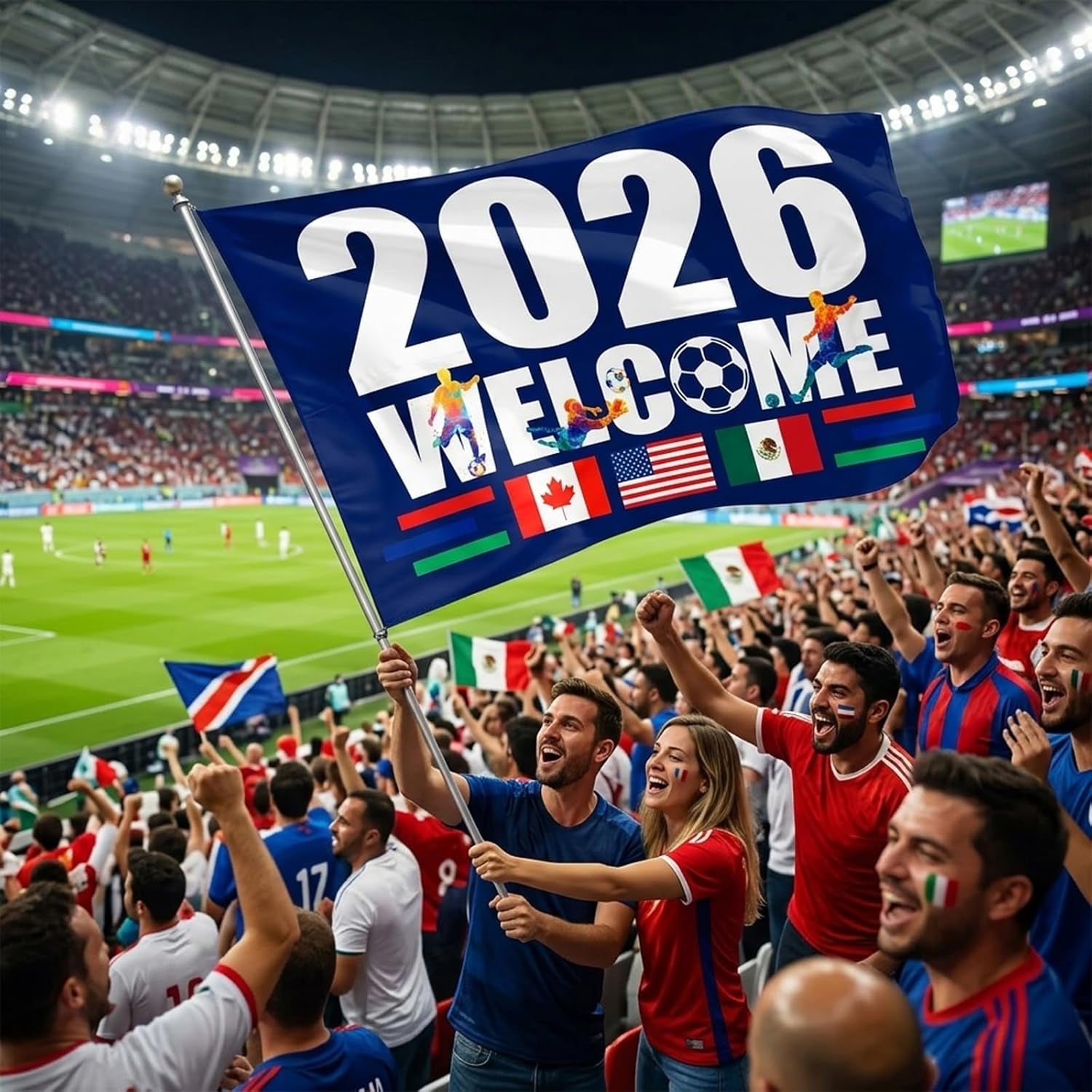 World Cup Flag, World Cup 2026 Merchandise, 5×3FT World Cup Flag 2026 with 2 Brass Grommets, World Cup Decorations Flag for Home, Wall, Garden, Yard Display, Football Games and Stadium Events
