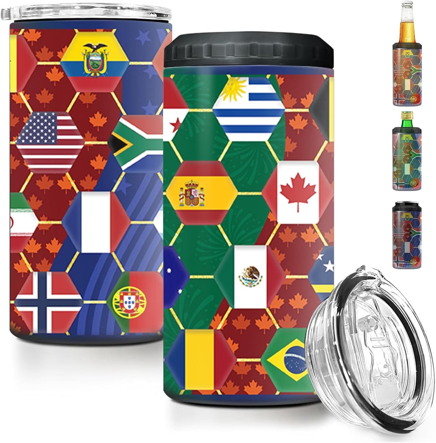 World Cup Can Cooler 2026 Soccer Football Merchandise, International Country Flags Accessories Decorations, 4-IN-1 Can Cooler Stainless Steel Tumbler Gifts for Soccer Fans