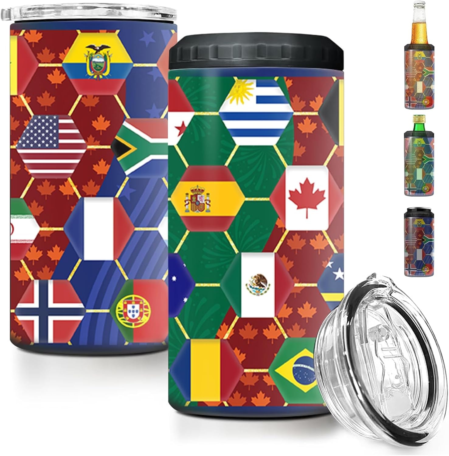 World Cup Can Cooler 2026 Soccer Football Merchandise, International Country Flags Accessories Decorations, 4-IN-1 Can Cooler Stainless Steel Tumbler Gifts for Soccer Fans