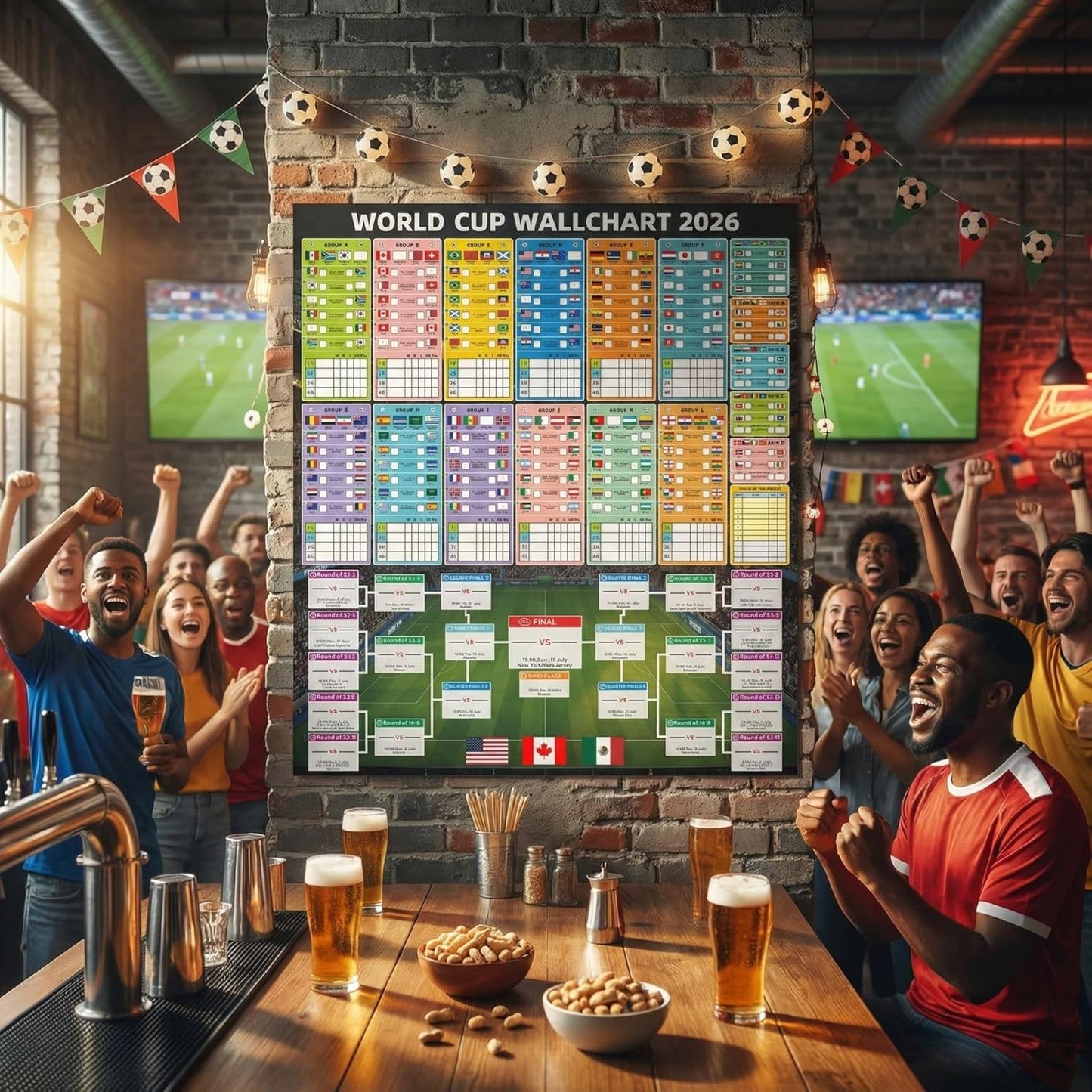 2 Pcs 2026 Wall World Chart Cup Poster Final round 48-Team Collection Showcase Premium Waterproof Oxford 31.5X23.6 Inches Football Merchandise Decorations for Soccer Fans and Soccer Game Day Party