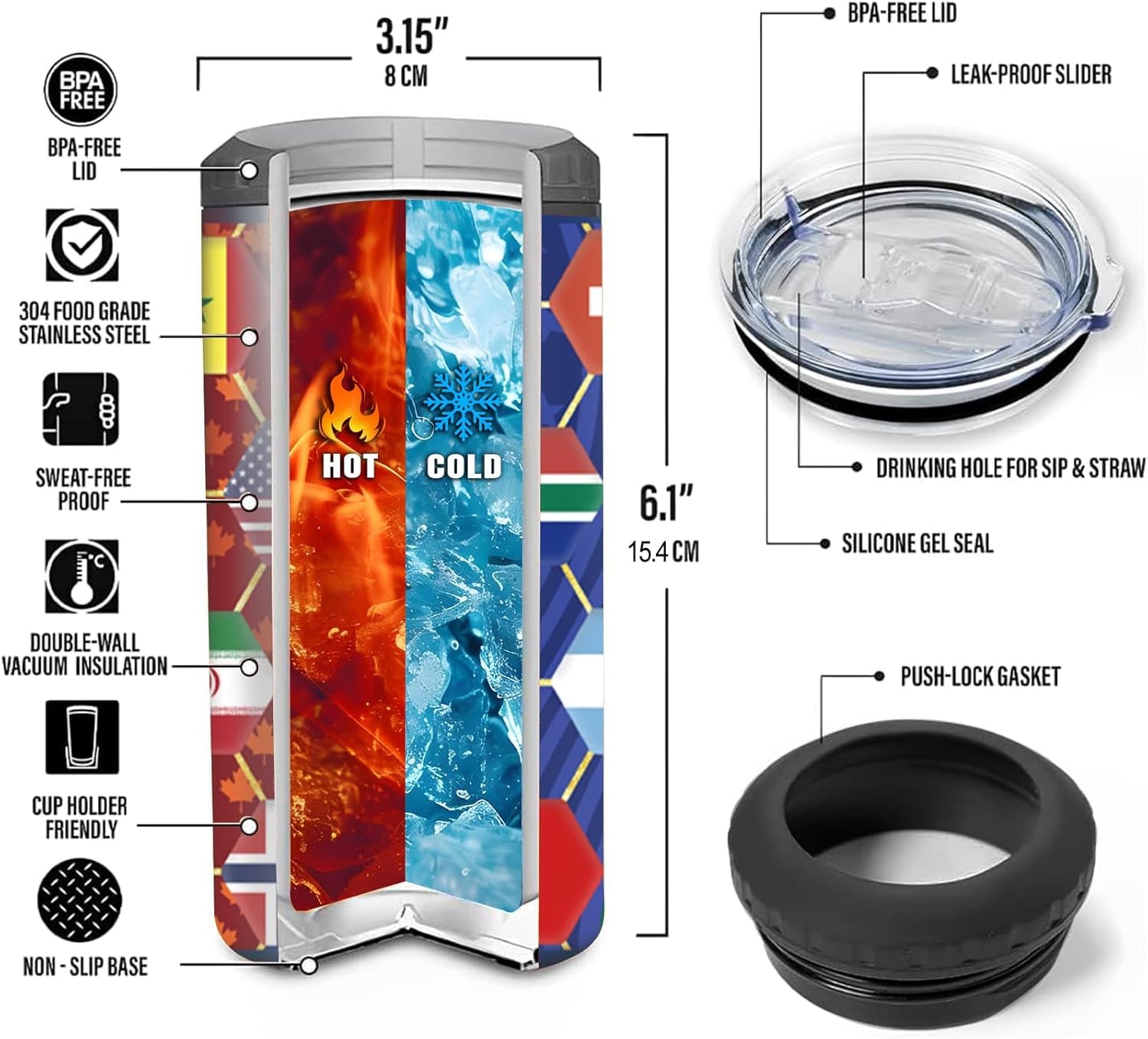 World Cup Can Cooler 2026 Soccer Football Merchandise, International Country Flags Accessories Decorations, 4-IN-1 Can Cooler Stainless Steel Tumbler Gifts for Soccer Fans